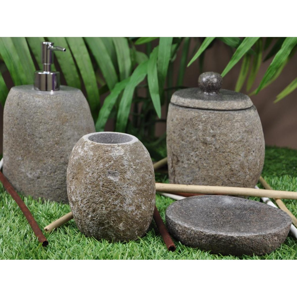 Gobelet pierre de rivière galet rond gris, WANDA COLLECTION
