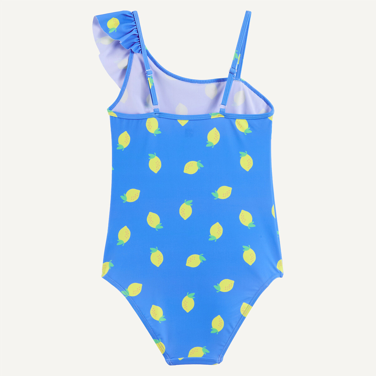 Maillot de bain 1 pièce, asymétrique, imprimé citrons imprimé bleu, LA REDOUTE COLLECTIONS