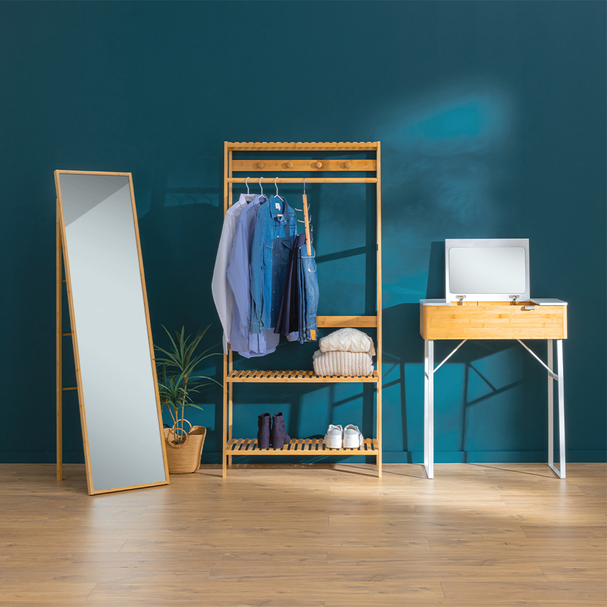 Miroir sur pied en bambou beige, 5FIVE SIMPLY SMART