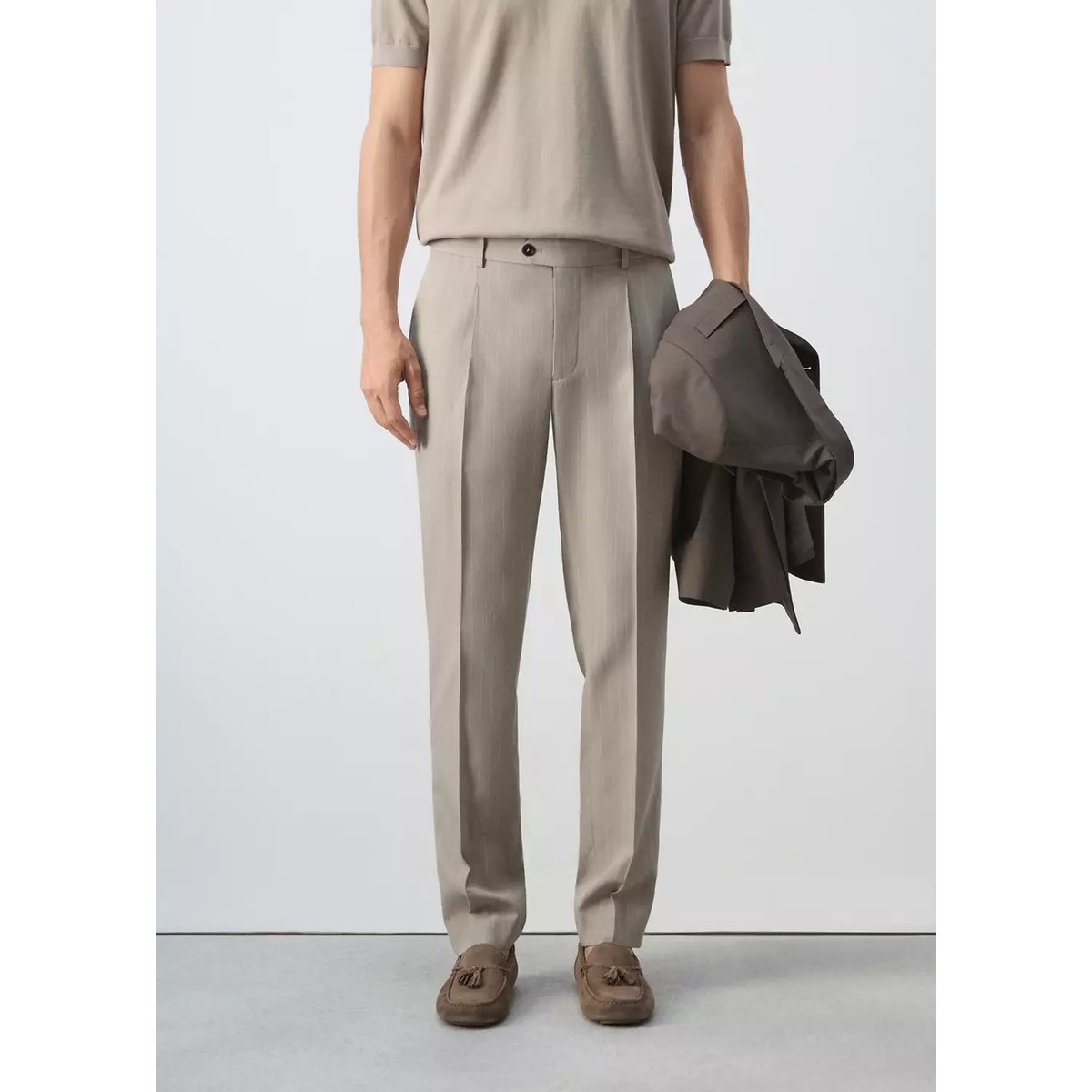 Pantalon slim-fit Lyocell lin marron moyen, MANGO MAN