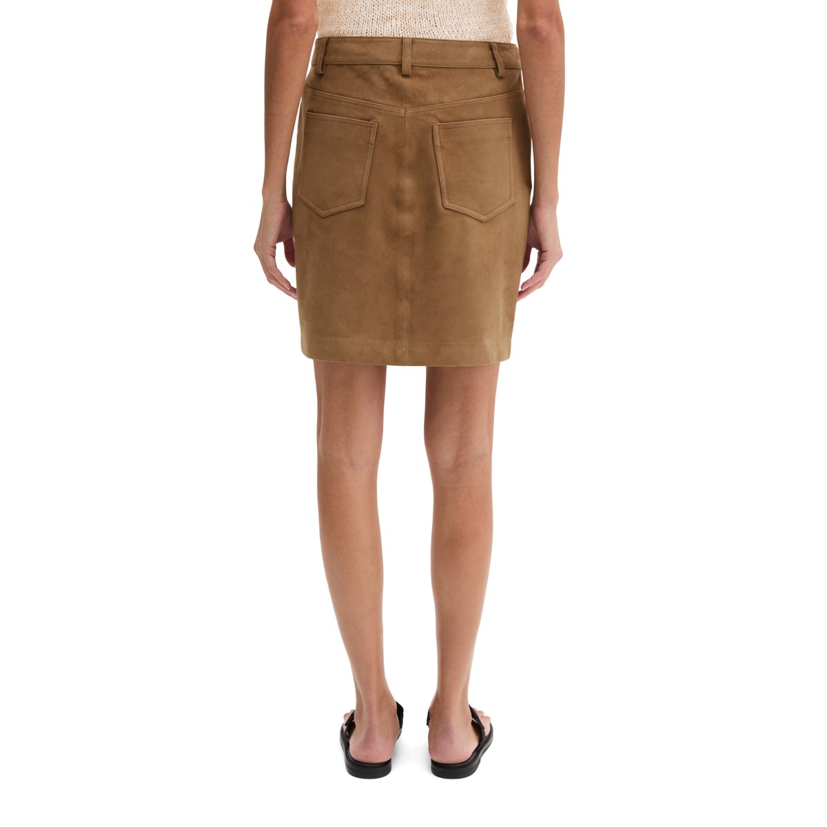 Mini-jupe en cuir regular en cuir de chèvre velours doux marron, MARC O'POLO