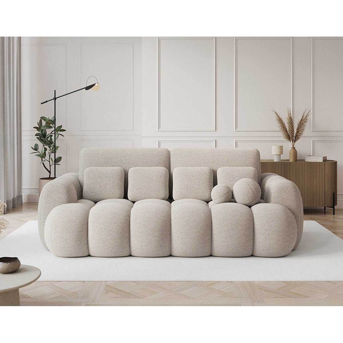 Canapé convertible tissu bouclette 3pl, DORIAN beige, BEST MOBILIER