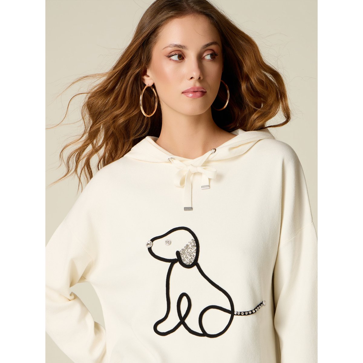 Pull à capuche avec broderie en cristaux blanc, OLTRE