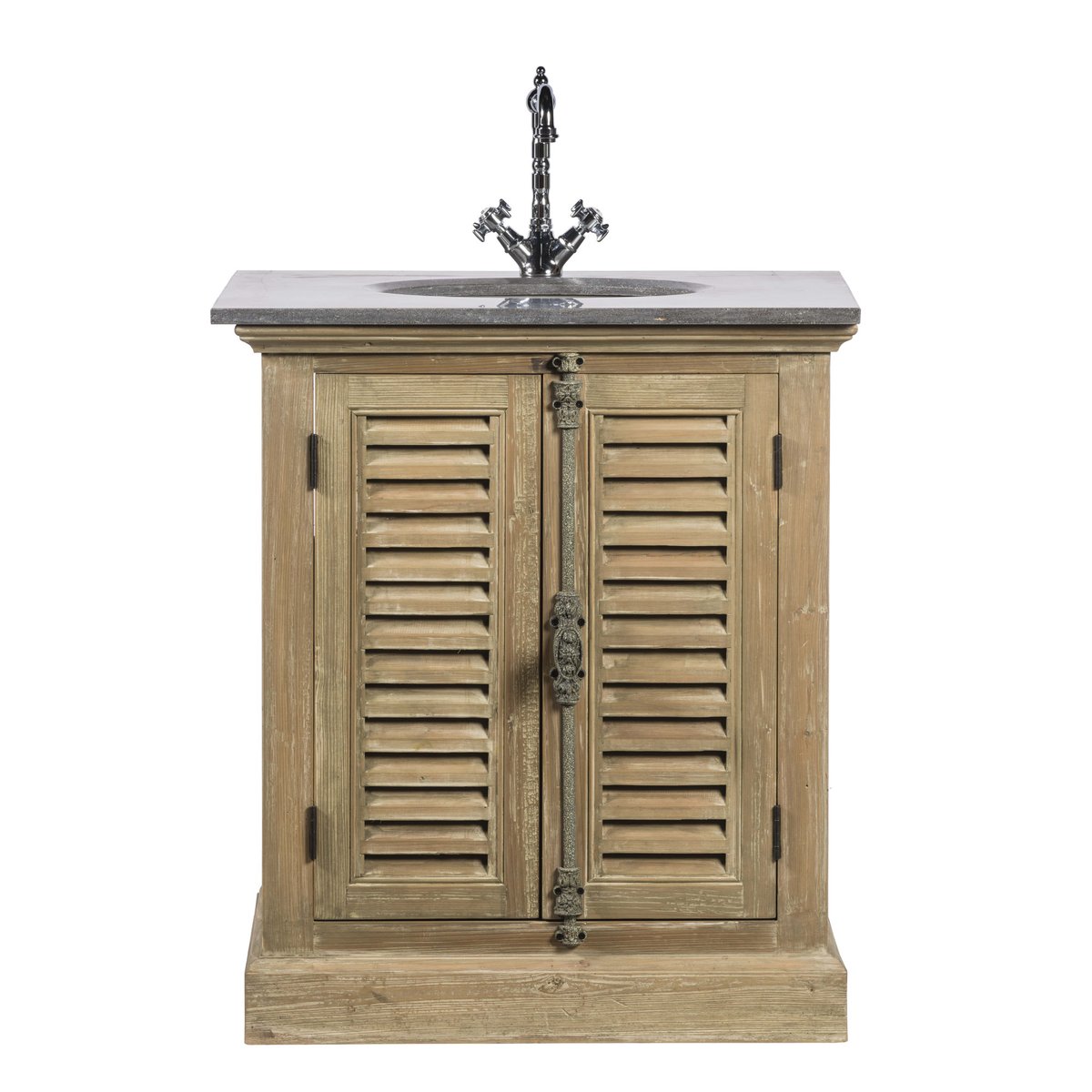 Meuble simple vasque en bois plan en pierre et miroir (ensemble) - HANOÏ bois foncé, HELLIN, DEPUIS 1862