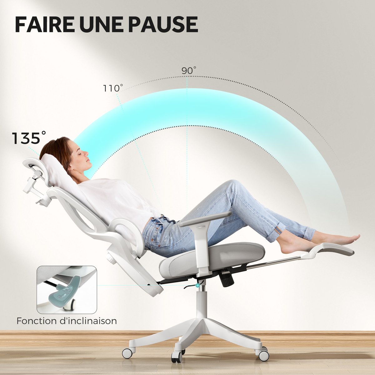 Chaise de bureau Maille (100% polyester) Gris gris, HOMCOM