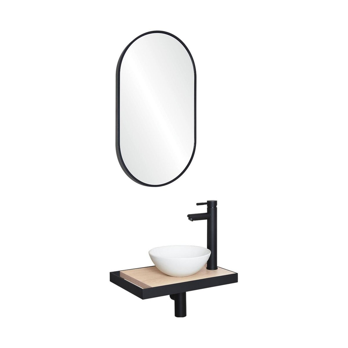 Lave-mains fin +vasque+robinet+miroir SOHO décor chêne, MOB IN