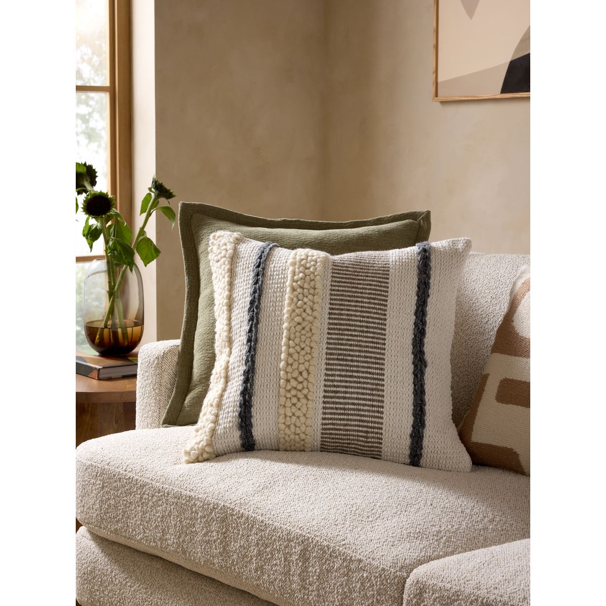 Coussin à rayures texturées gris, NEXT