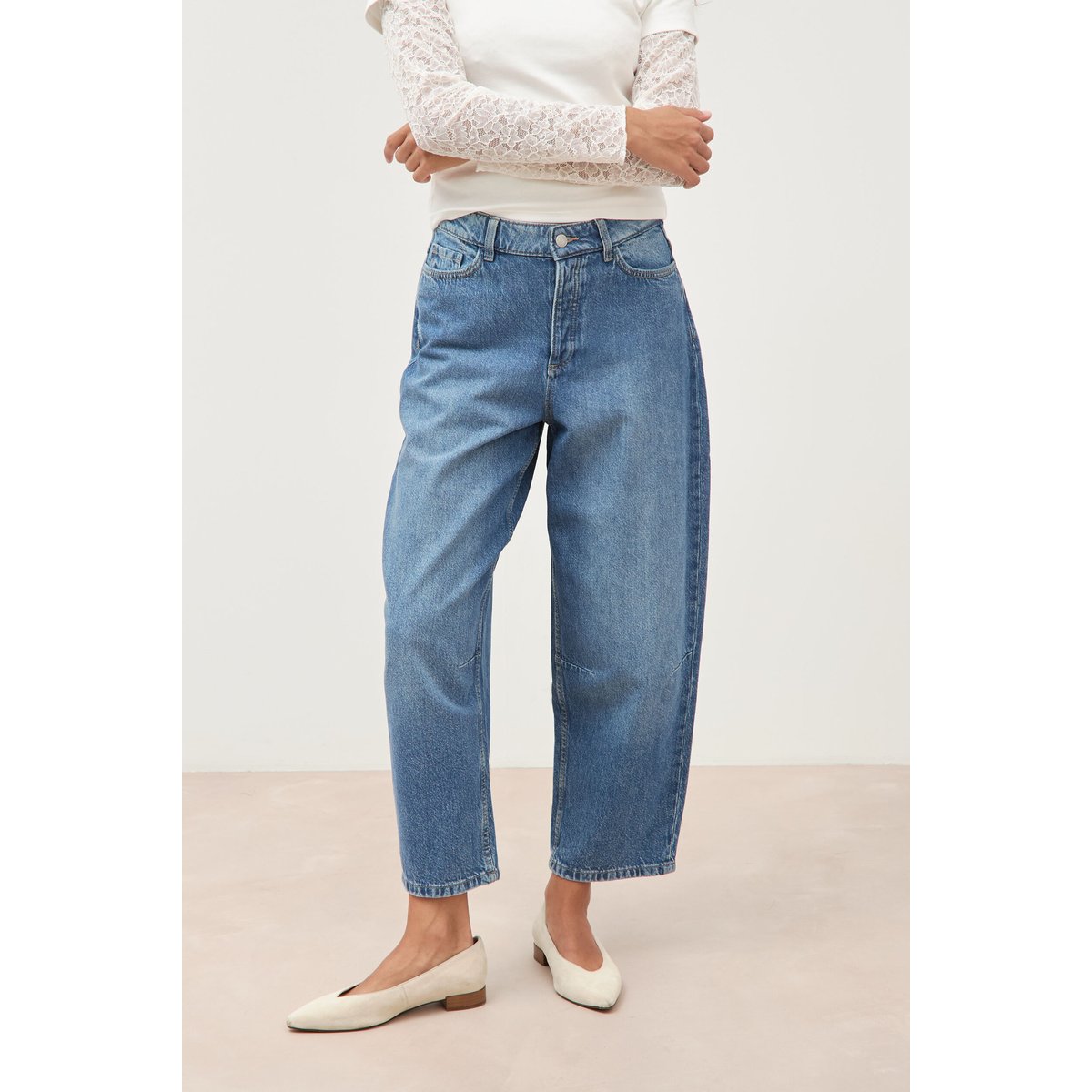 Jeans barrel 7/8ème taille standard denim used, BONOBO