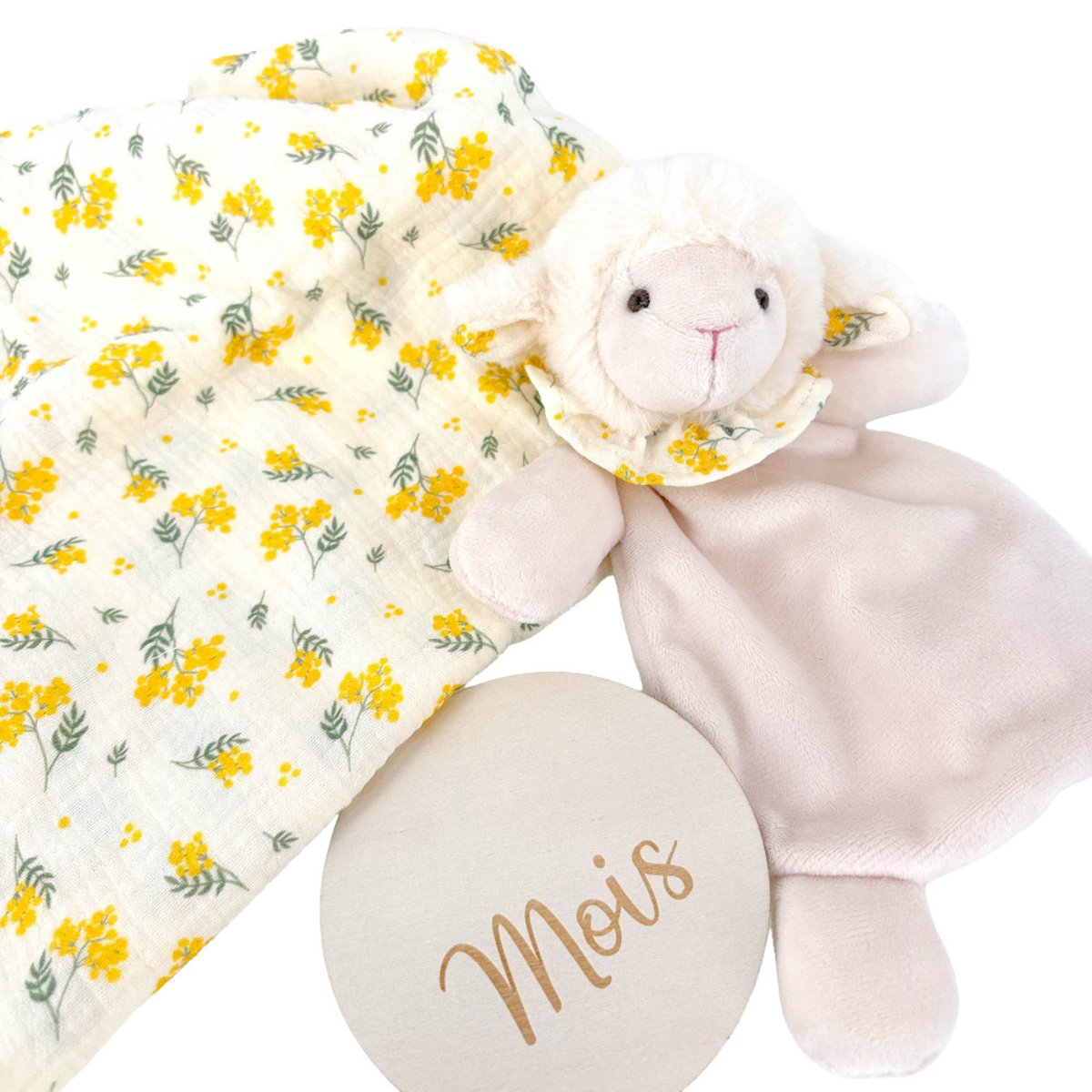 Coffret doudou Mouton et lange en gaze de coton crème / ivoire, AMADEUS LES PETITS