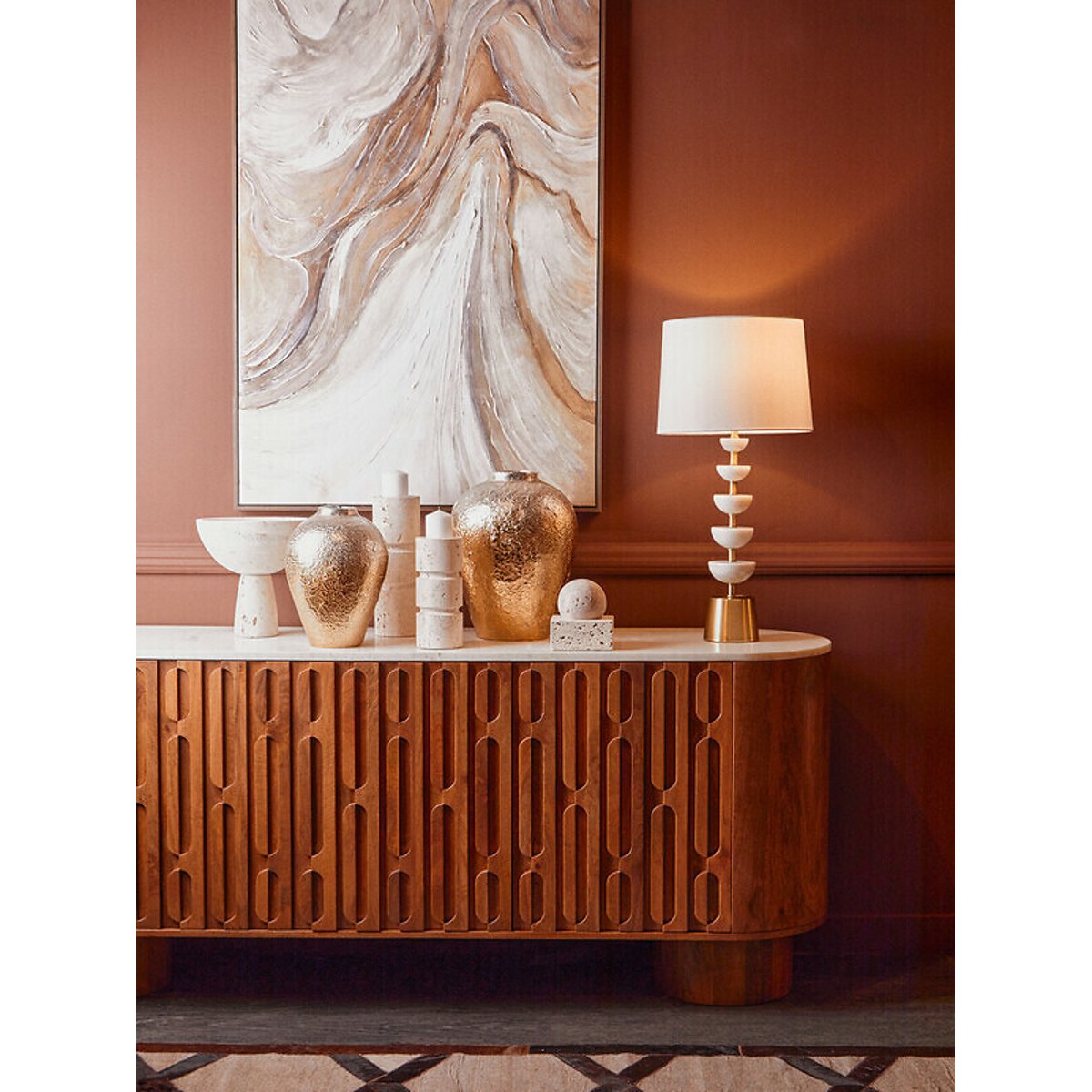 Decorative Travertine Pedestal Bowl natural, FIFTY FIVE SOUTH