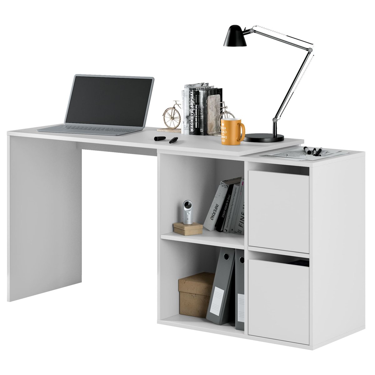 Bureau multiposition avec rangements blanc, TERRE DE NUIT