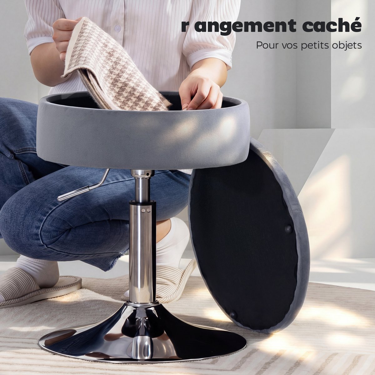 Tabouret de bar Velours Gris gris, HOMCOM