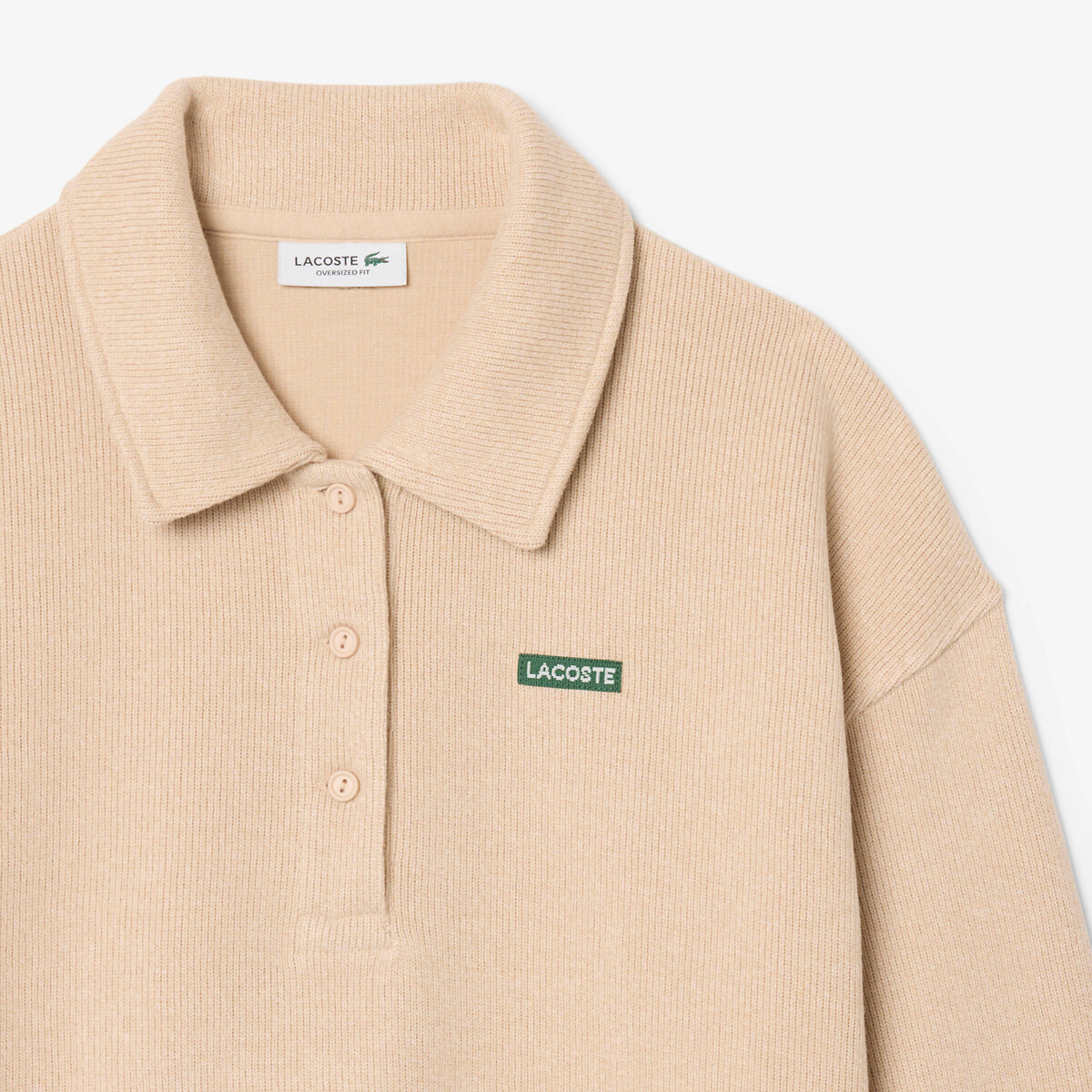 Sweatshirt col polo côtelé oversize beige-u47, LACOSTE