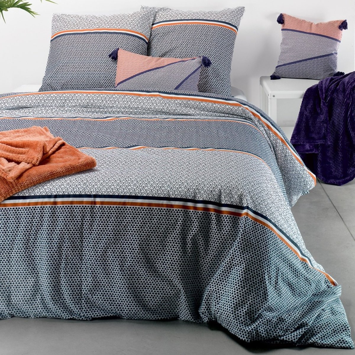 Housse de couette 260x240 Tilak + 2 taies coton 57 fils blanc, DECORATIE