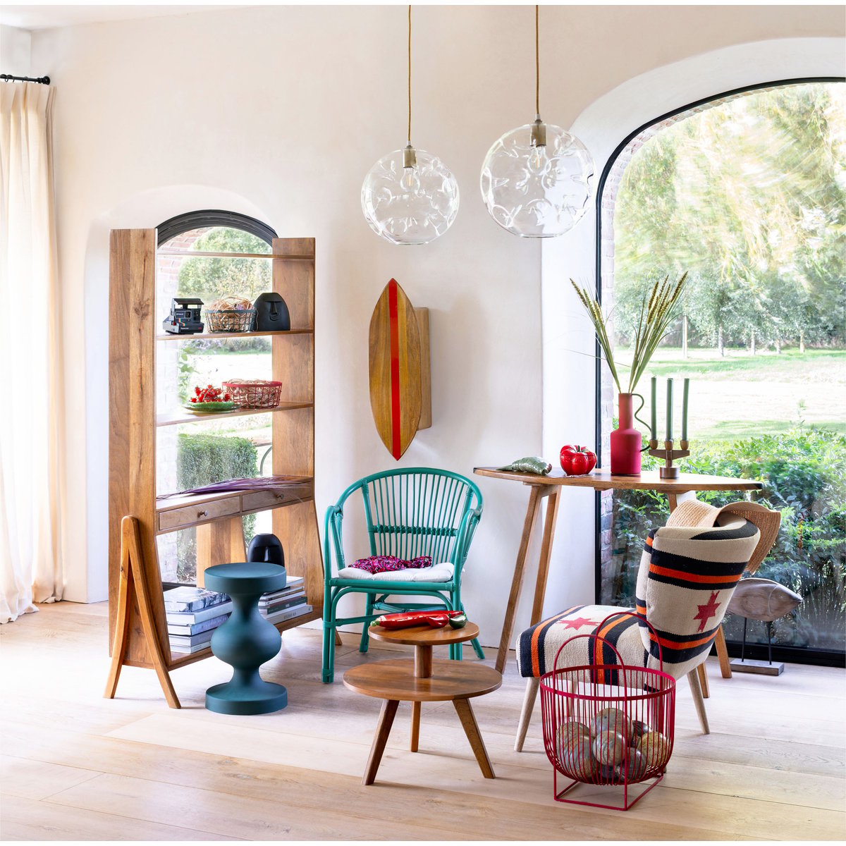 Fauteuil en tissu multicolore CRUZ beige, CHEHOMA