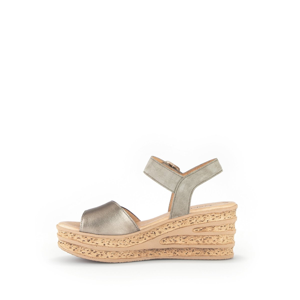 Sandales en cuir à talon compensé beige, GABOR