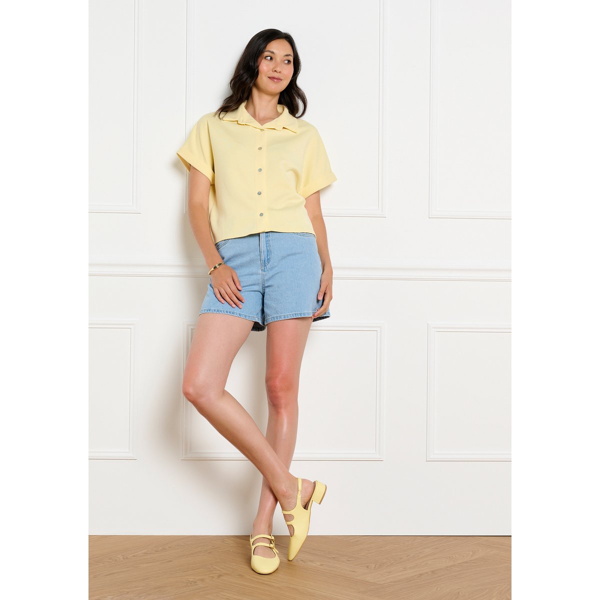 Chemise fluide manches courtes jaune pastel, LOLALIZA