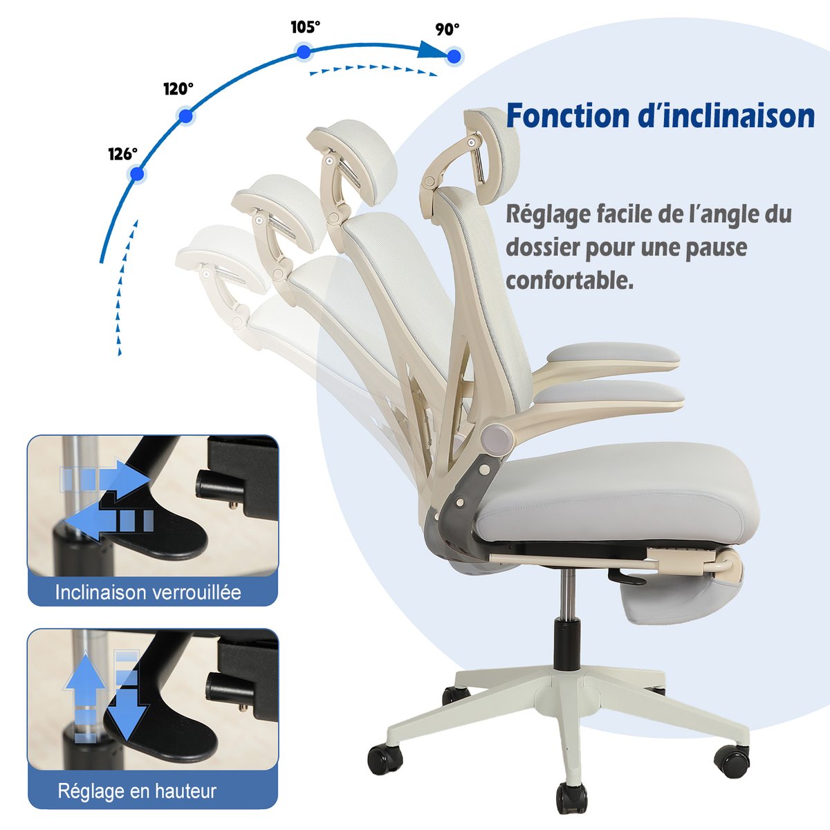 Fauteuil de bureau ergonomique en maille, VONGER gris, MEUBLES COSY