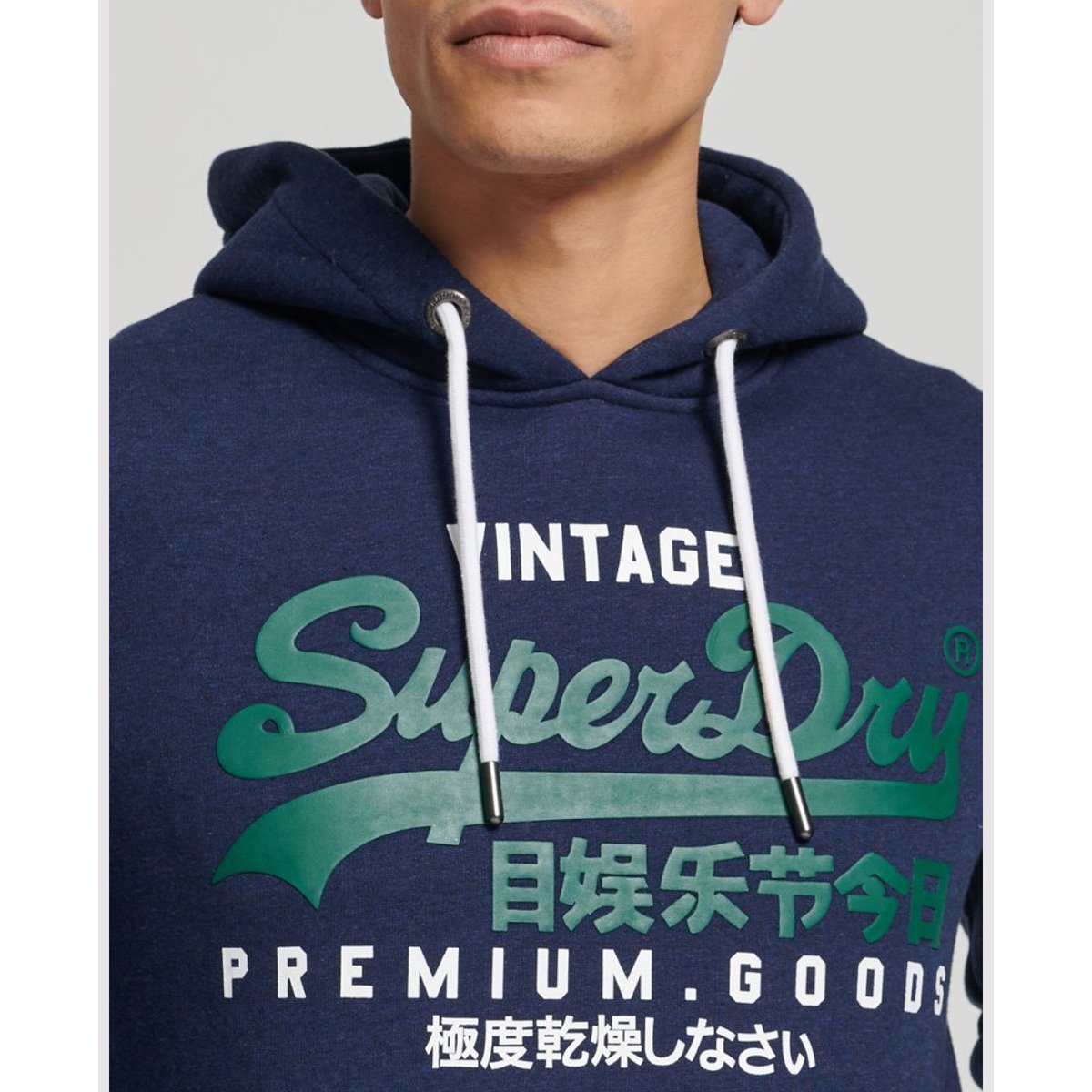 Sweat à capuche Vintage Logo bleu marine, SUPERDRY