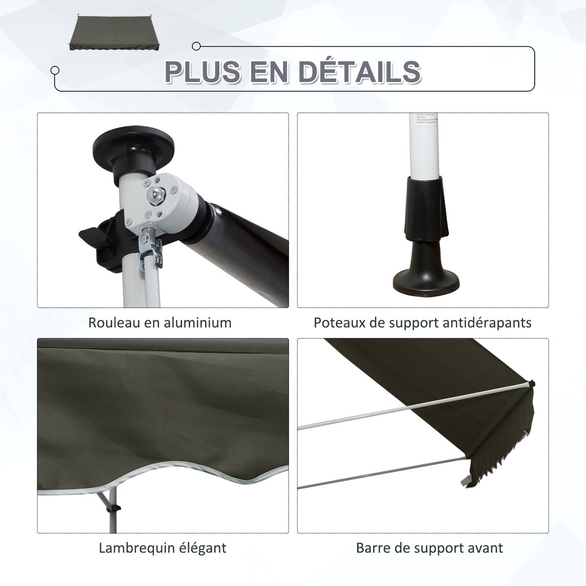 Auvent pare-soleil Aluminium Gris gris, OUTSUNNY