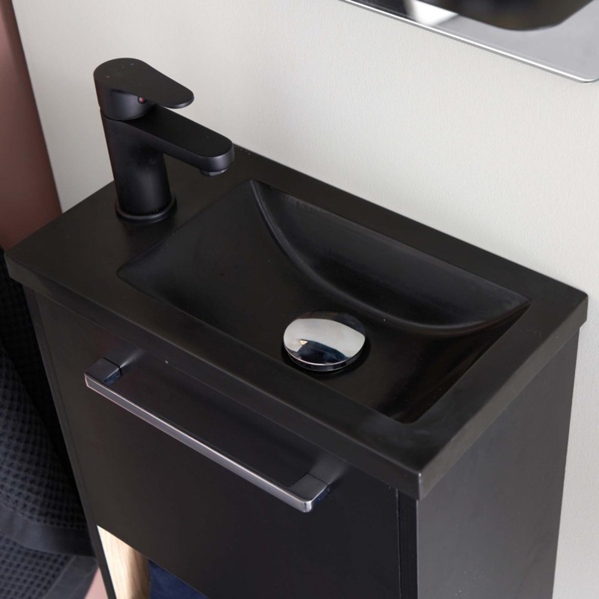 Meuble lave-mains Nika noir et chêne, MOB IN