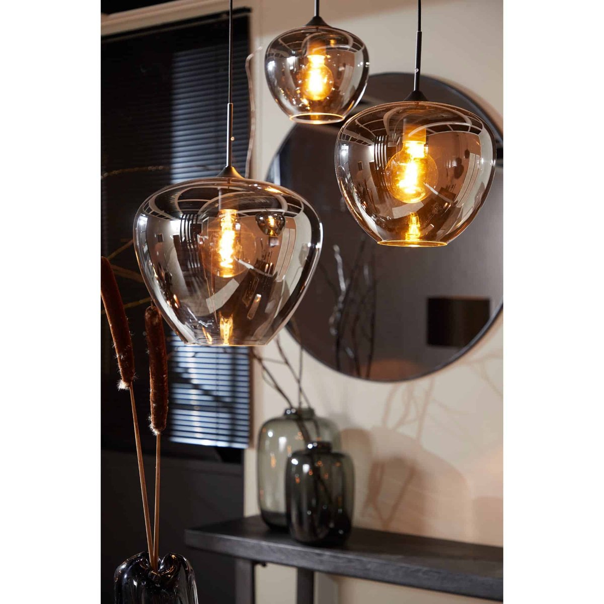 Lampe Suspendue Verre MAYSON fumée, LIGHT & LIVING 