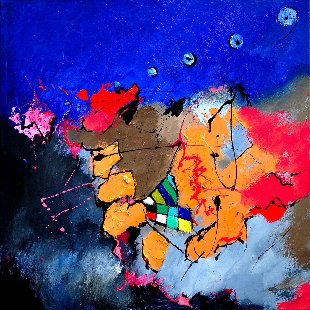 Tableau abstrait jeu de couleurs tableau alu dibond, HEXOA