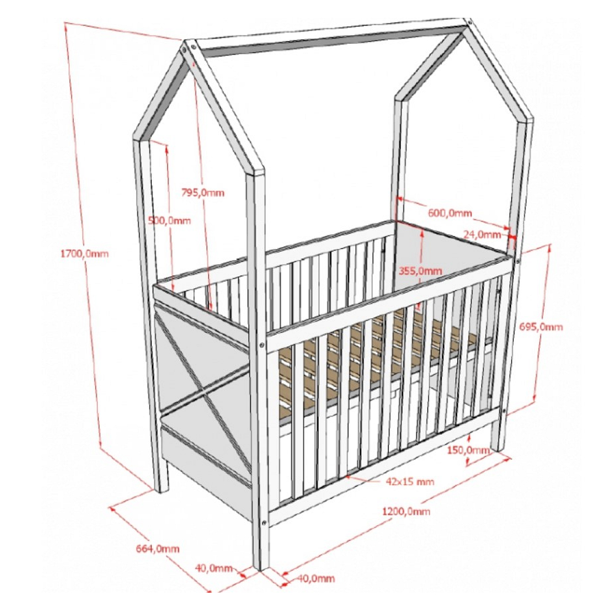 Lit bébé Scott 60 x 120 cm coloris naturel couleur unique, VIPACK