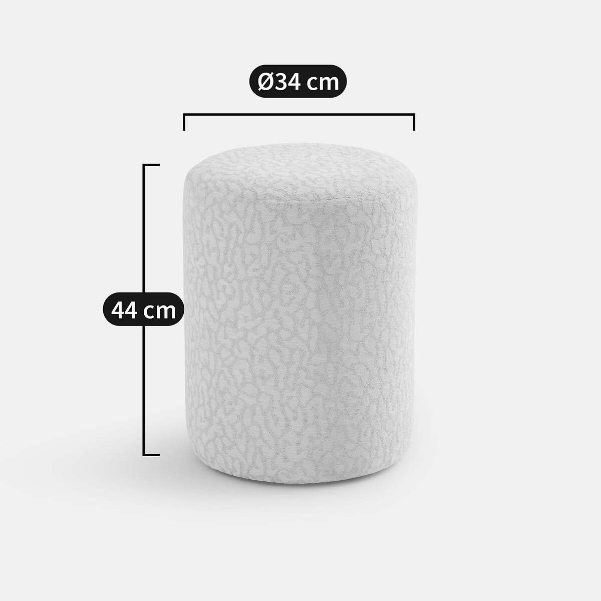 Pouf en bouclette, motif léopard, POLINA léopard blanc, LA REDOUTE INTERIEURS