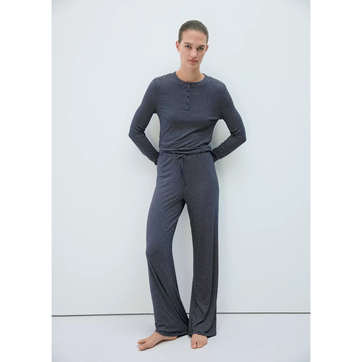 Pantalon de pyjama à rayures, taille ajustable bleu marine, MANGO