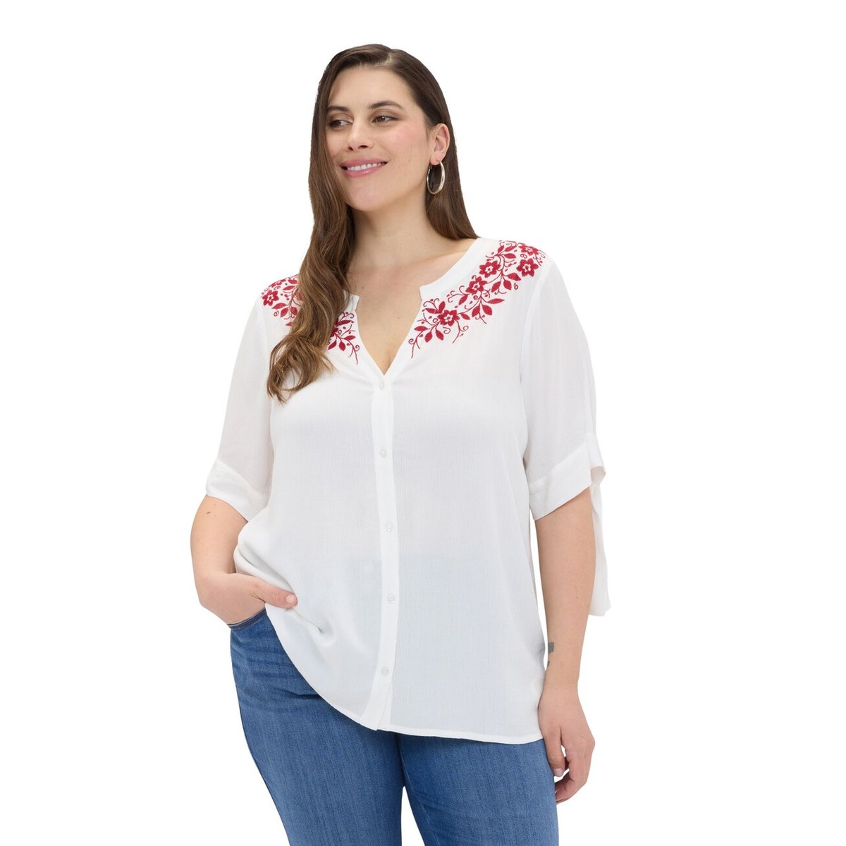Blouse avec broderies florales blanc, FIORELLA RUBINO