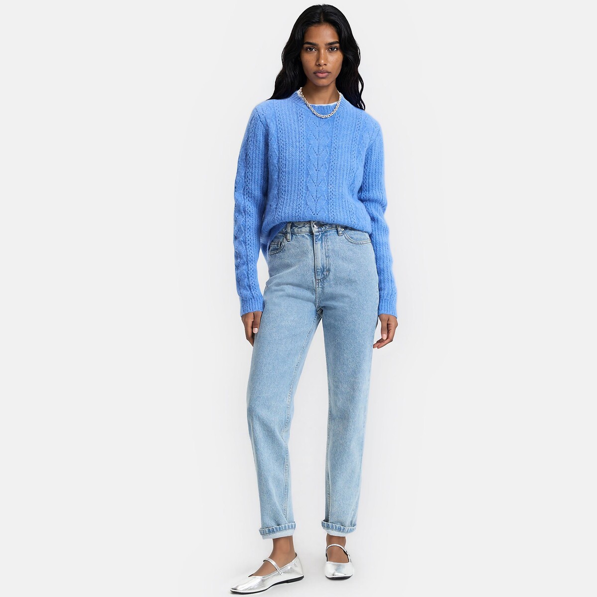 Jersey de punto calado, mezcla de lana y alpaca azul eléctrico, LA REDOUTE COLLECTIONS