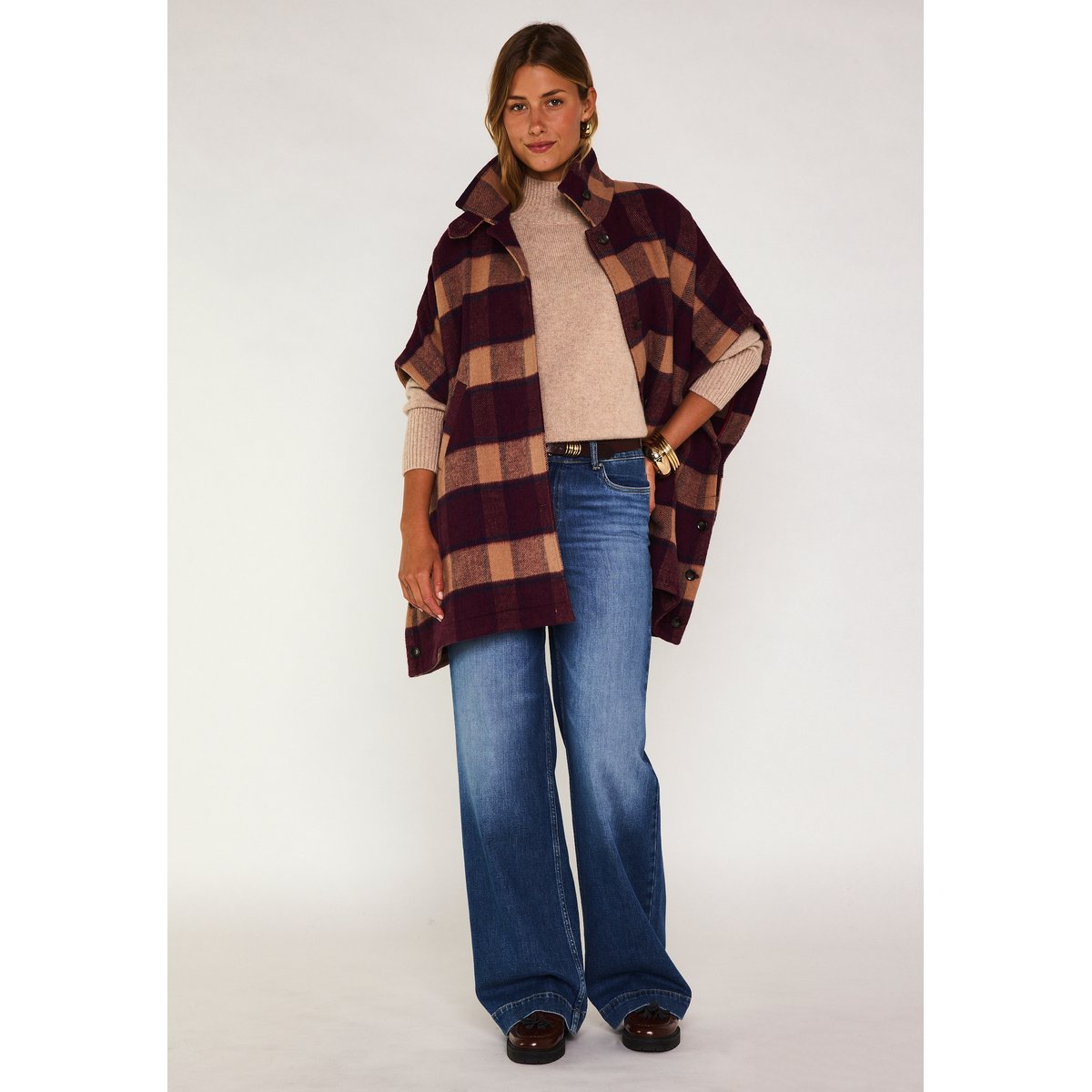 Manteau-Cape à carreaux DOLLY bordeaux, Maison 123