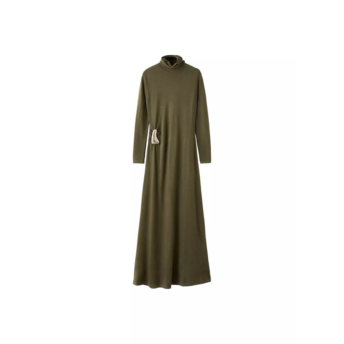 Robe maille col montant broche kaki, MANGO
