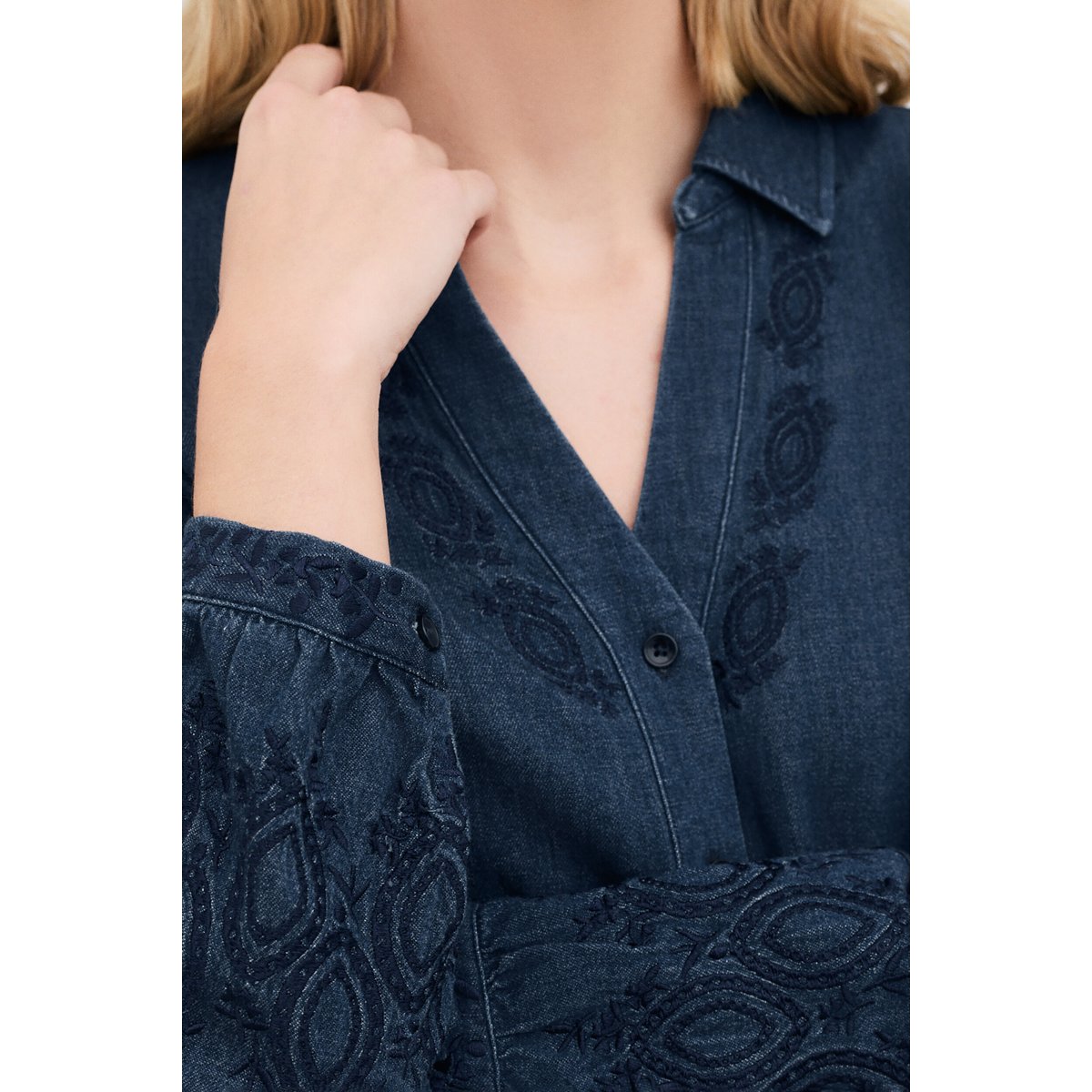 Robe longue col chemise ROLANE denim stone, CAROLL