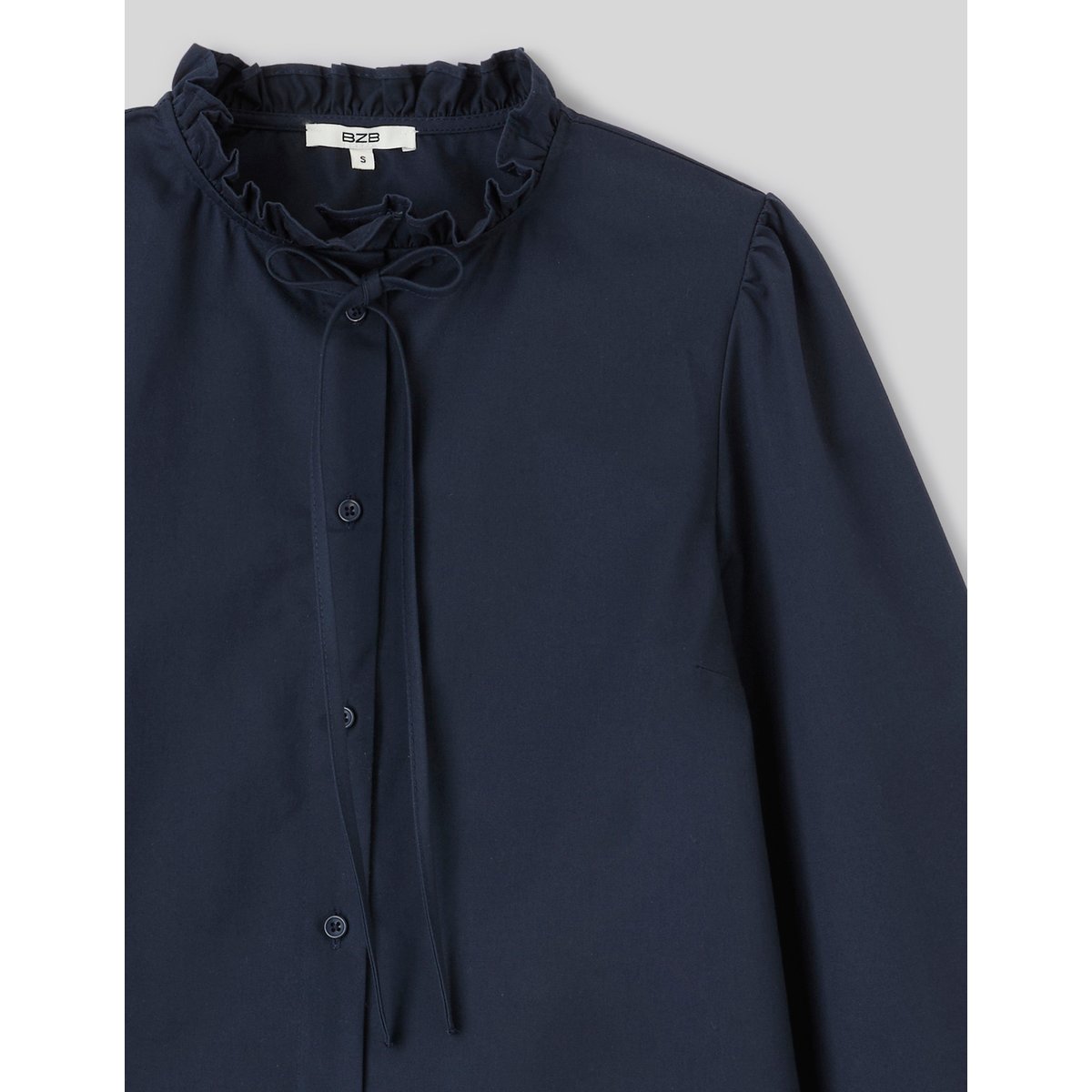 Blouse à volants bleu foncé, BZB