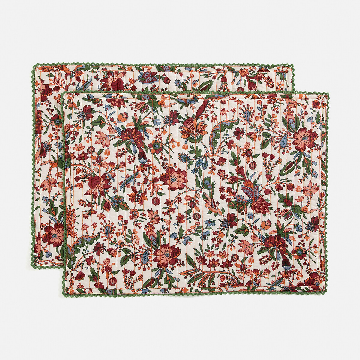 Lot de 2 sets de table en voile de coton, KALI imprimé fond écru, LA REDOUTE INTERIEURS