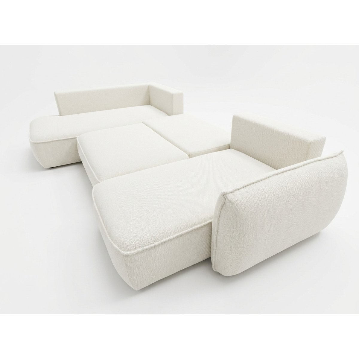 Canapé d'angle convertible 5 places en tissu chenille, ESMEE blanc, BOBOCHIC