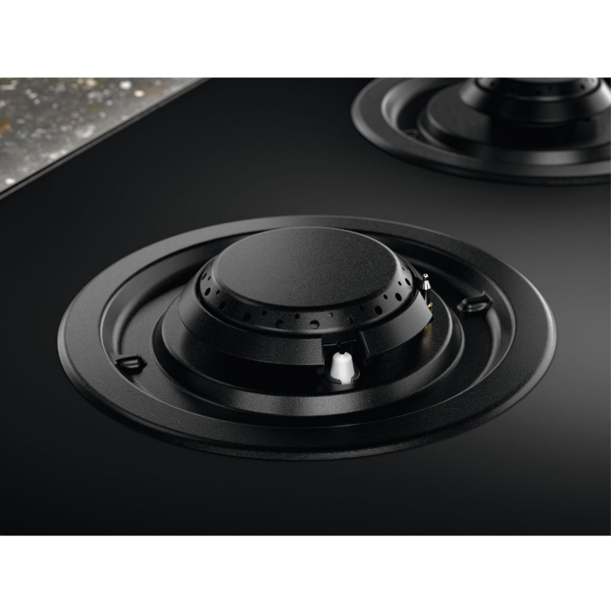 Plaque gaz KGG643753K - 4 foyers Verre Noir et Grilles Fonte noir, ELECTROLUX