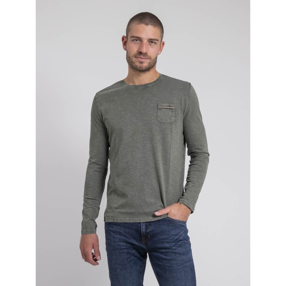 T-shirt Manches Longues Col Rond Pur Coton Jabital gris, RITCHIE