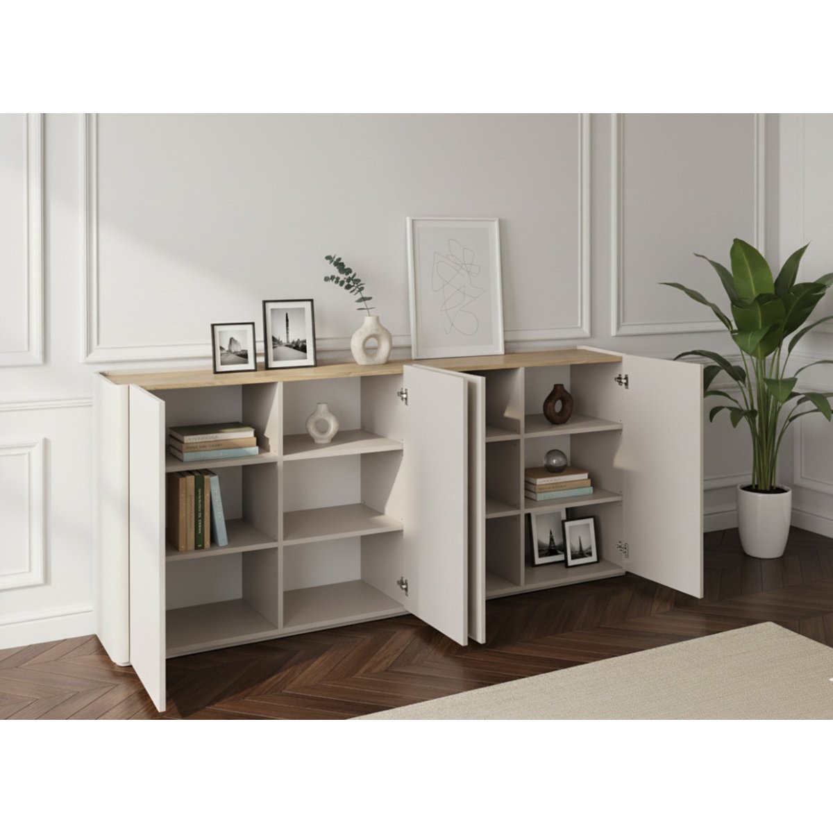 Buffet en 4 portes 200 cm, ANYA beige, BOBOCHIC