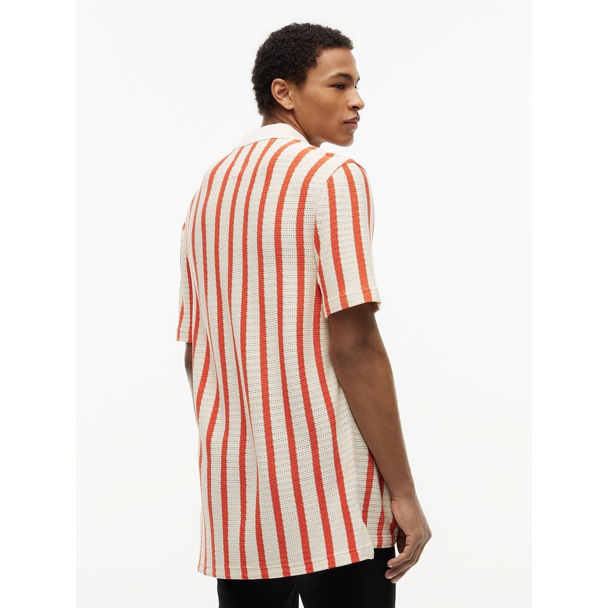 Gestreepte polo van reliëftricot gestreept oranje, TOMMY HILFIGER