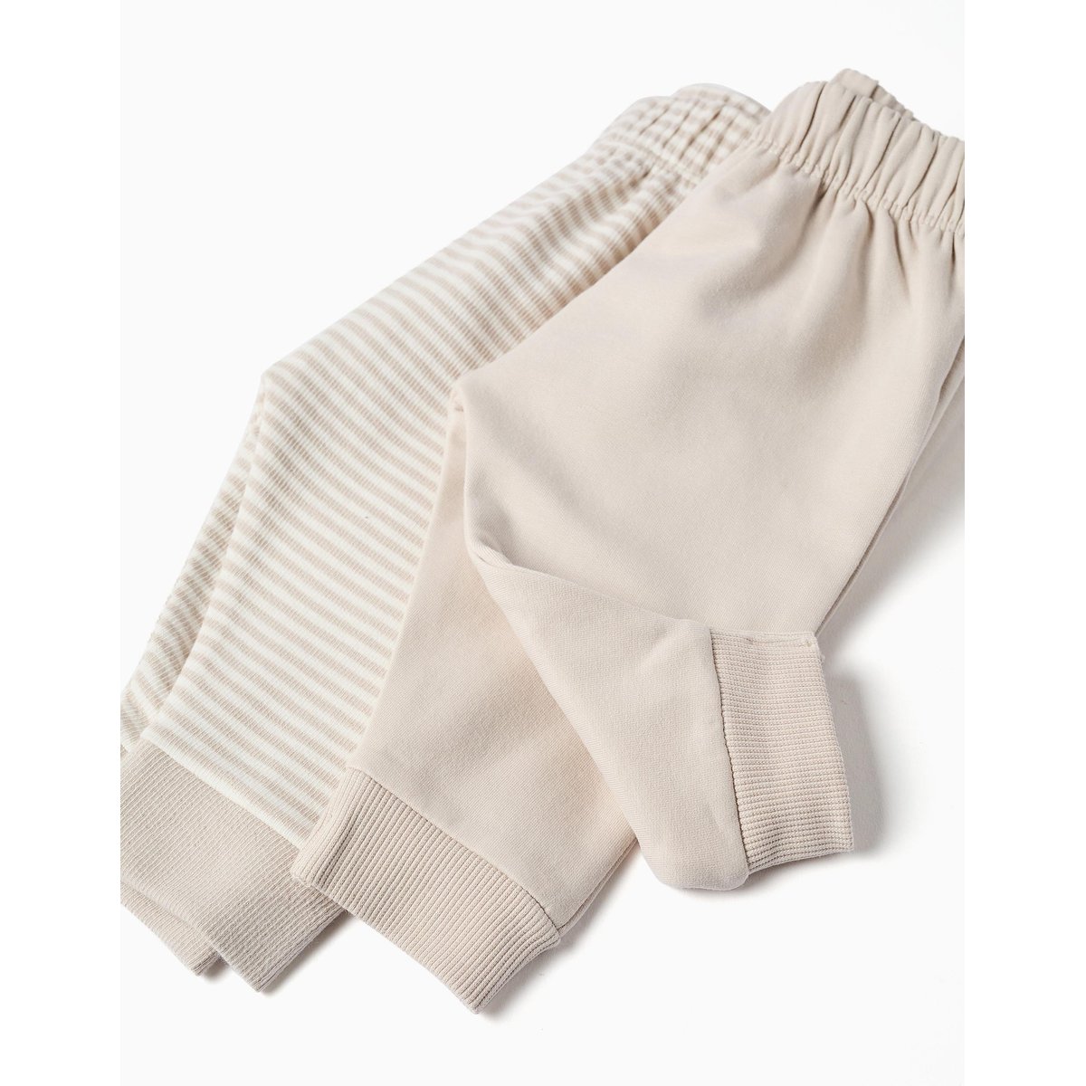 Lot de 2 pantalons en coton unis/à rayures gris clair, ZIPPY