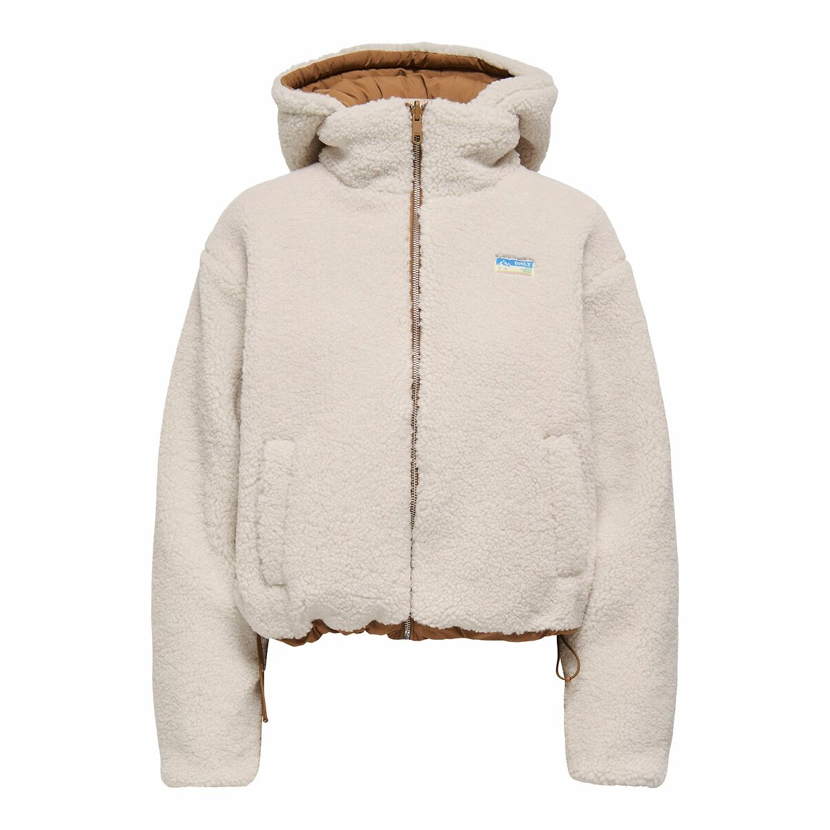 Reversible Short Coat in Sherpa with Zip Fastening and Hood ecru , ONLY