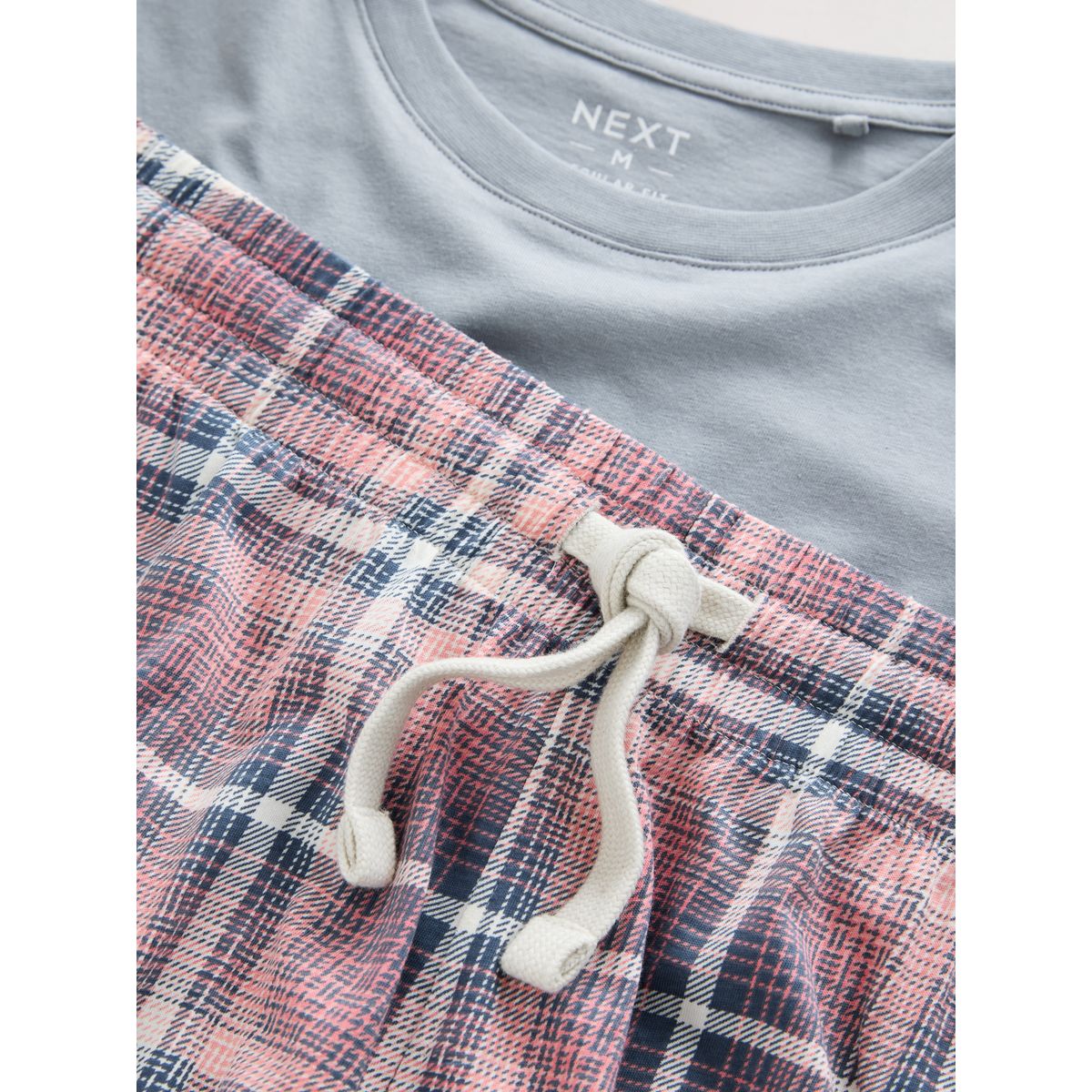 Pyjama en jersey manches courtes à carreaux rose/bleu, NEXT
