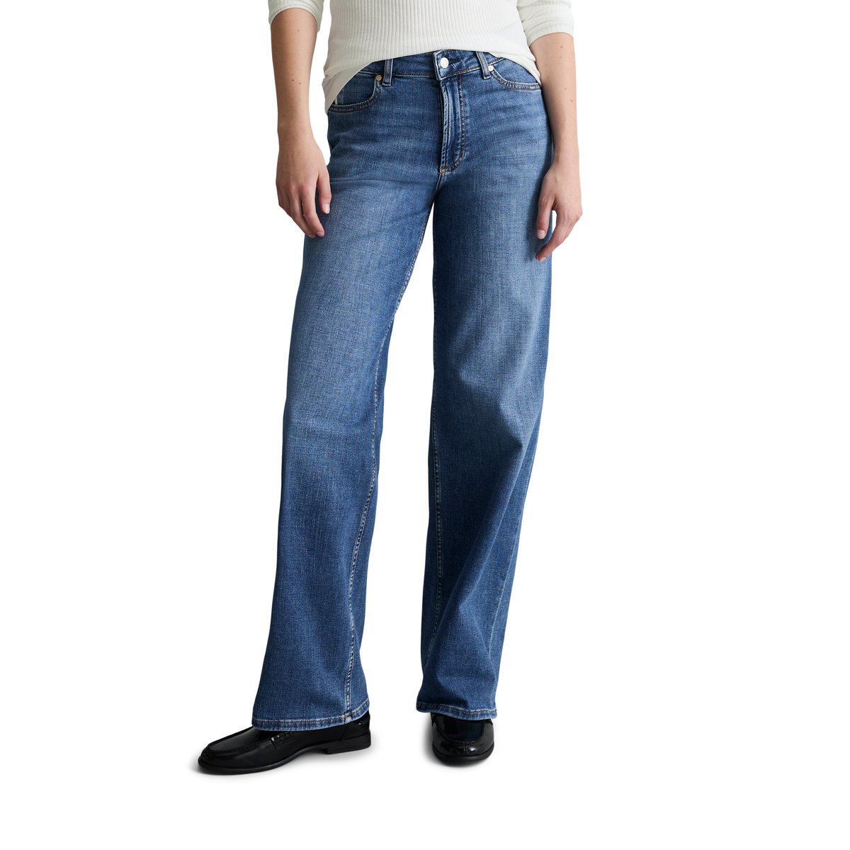 Jeans modèle Tomke large en coton organique stretch doux bleu moyen, MARC O’POLO DENIM