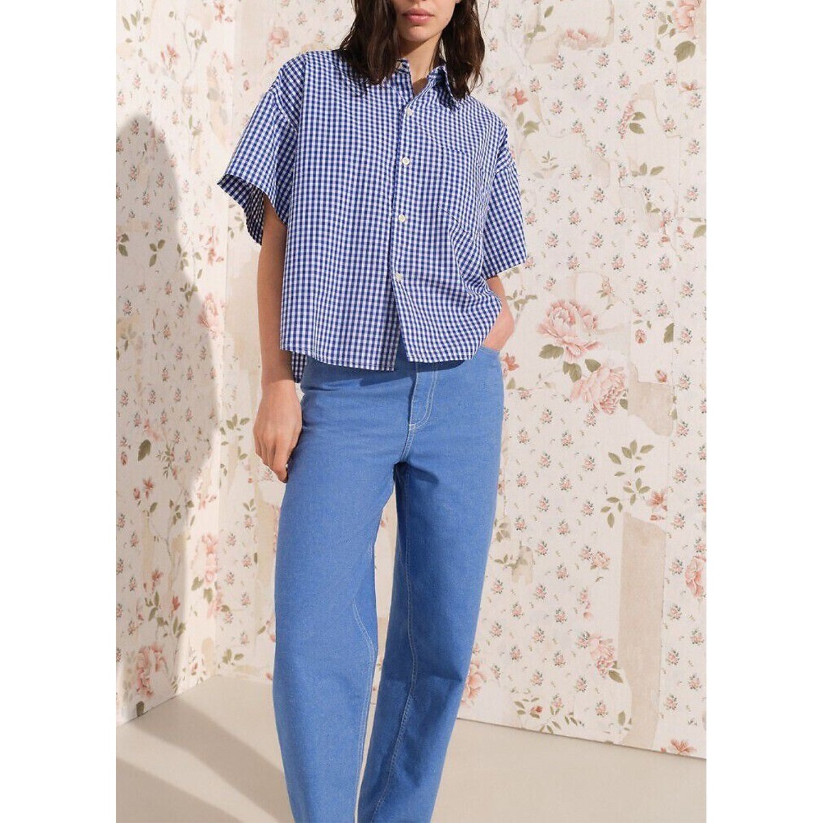 Camicia ampia a quadretti a maniche corte, EKIROW vichy blu, AMERICAN VINTAGE
