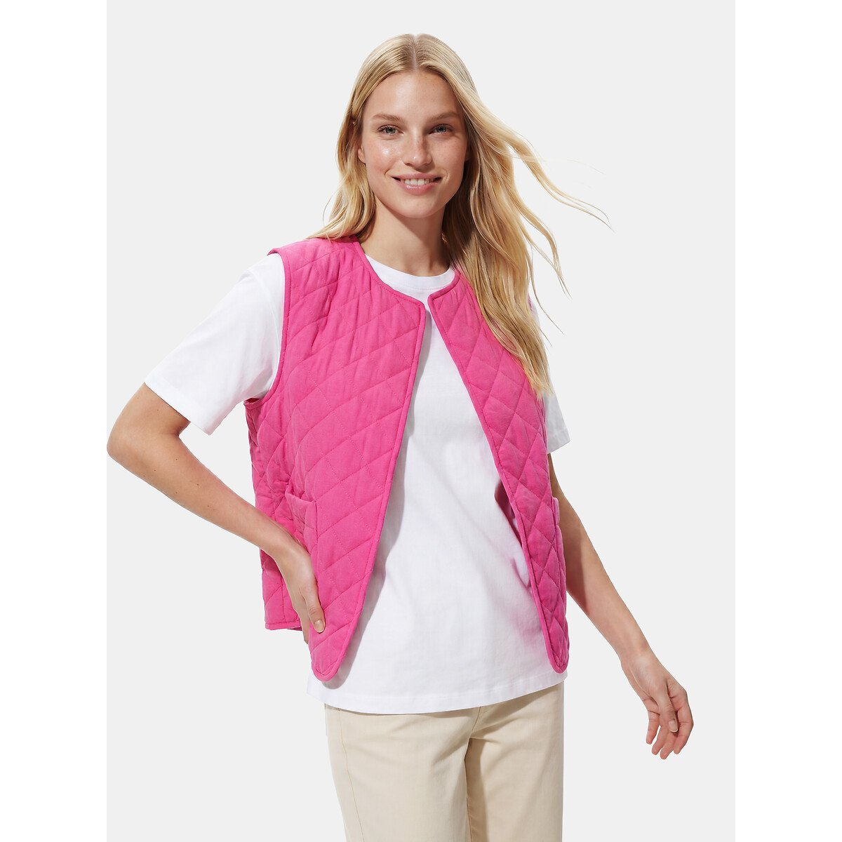 Veste sans manches matelassée rose fuchsia, PIECES