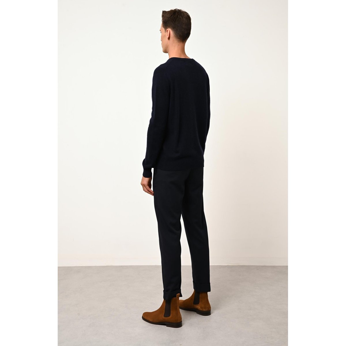 Pull Col V Navy Walt bleu foncé, JUST CASHMERE