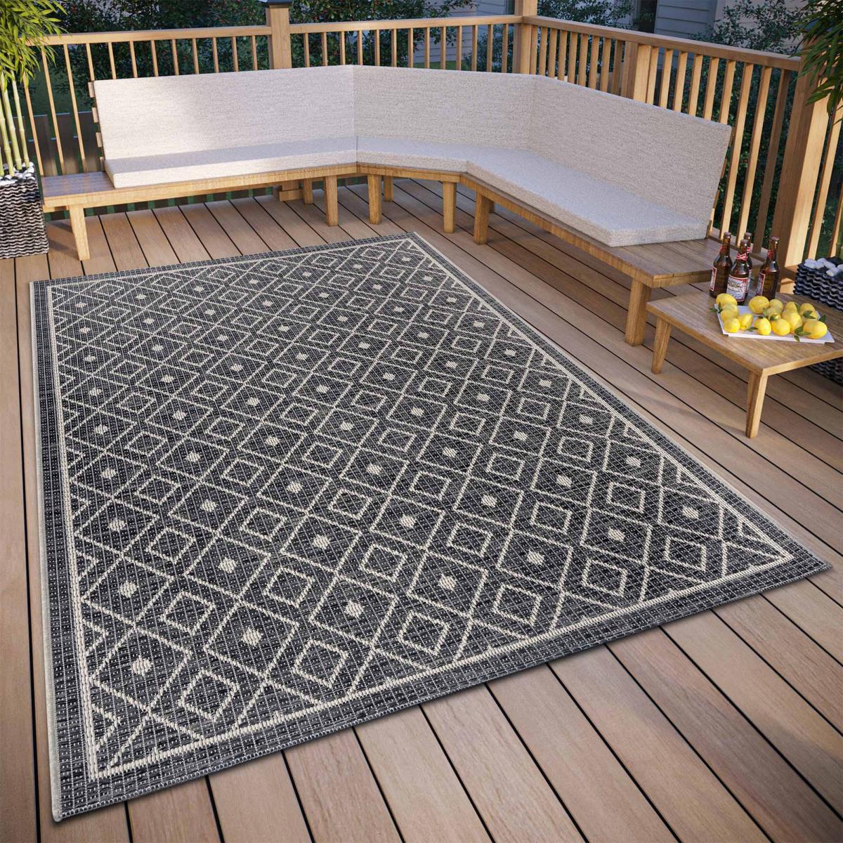 Tapis exterieur kilim géométrique, LAHAL, résistant et original gris, UN AMOUR DE TAPIS